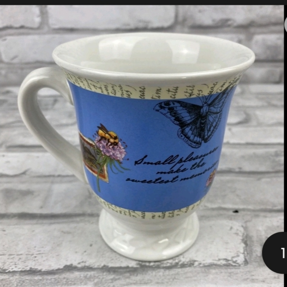 Hallmark Houston Harvest Small Pleasures Coffee Mug Blue/White Butterfly (2)